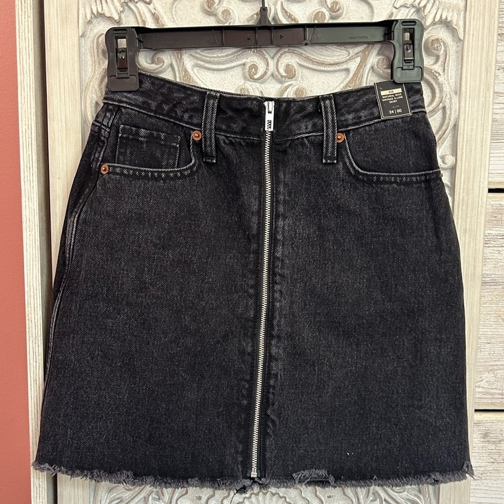 Abercrombie & Fitch grunge steampunk raw hem black denim full zip skirt NWT 24 - Picture 4 of 11
